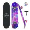 BELEEV Skateboards for Kids, 31x8 inch Complete Skateboard for Beginners Teens Adults, 7 Ply Canadian Maple Double Kick Deck Concave Skateboard with LED Light-Up Wheels (Galaxy Purple) view 1