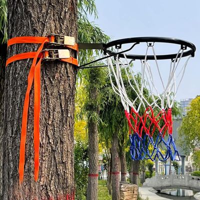 LPLYAA 45cm/18 Inch Basketball Rim and Net, Outdoor Hanging Basketball Hoop with Adjustable Strap for Adults Kids, Garden Patio Tree Pole Backyard Fence Basketball Court c