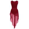 XUNZOO Kids Girls Lyrical Dance Dress Modern Contemporary Costume Sleeveless Mesh Tulle High Low Skirt Ballet Dancewear Burgundy 12 Years view 2