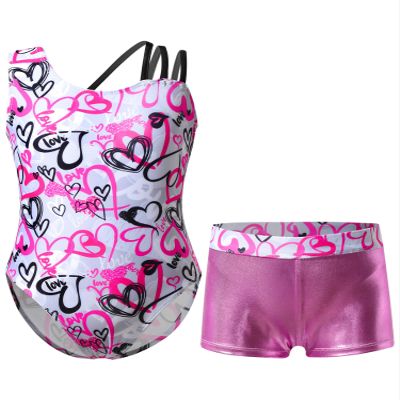 Fldy Kids Girls Gymnastics Dance Outfits Sleeveless Bodysuit Unitard with Athletic Shorts Gymnastics Tumbling Outfits P 4