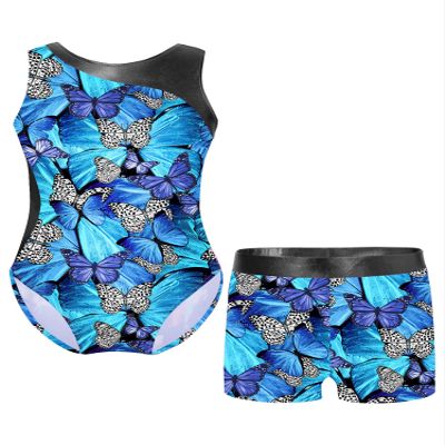 Fldy Kids Girls Gymnastics Dance Outfits Sleeveless Bodysuit Unitard with Athletic Shorts Gymnastics Tumbling Outfits H 4