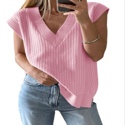 Saodimallsu Womens V Neck Sweater Vest Oversized Ribbed Knit Sleeveless Casual Loose Fit Pullover Tank Top Pink