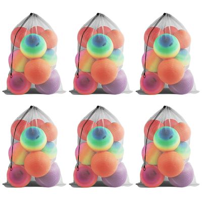 GSE Mesh Drawstring Ball Bag with Shoulder Strap, 6-Pack, Grey, 24" x 36"