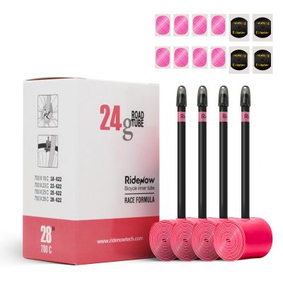 Ridenow 4-Pack Bike Inner Tube for 700/18C-28C, 700/18C-32C with 65/85 mm Metal &TPU Presta Valves for Road Bikes, Super Light Puncture Resistant Bicycle Inner Tube(Include Patch Repair Kits)