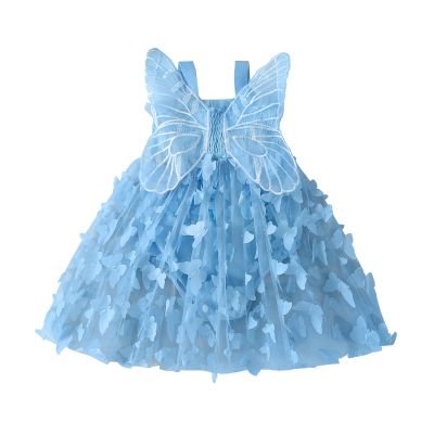 ZINTAOZT Infant Baby Girls Puff Sleeve Romper Dress Flying Sleeve Floral Embroidery Lace Mesh Hem A-line Bodysuits Dress (G Blue, 18-24 Months)