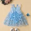 ZINTAOZT Infant Baby Girls Puff Sleeve Romper Dress Flying Sleeve Floral Embroidery Lace Mesh Hem A-line Bodysuits Dress (G Blue, 18-24 Months) view 3