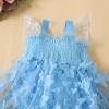 ZINTAOZT Infant Baby Girls Puff Sleeve Romper Dress Flying Sleeve Floral Embroidery Lace Mesh Hem A-line Bodysuits Dress (G Blue, 18-24 Months) view 4