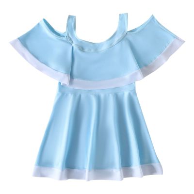 Summer Girl's One Piece Swimsuit Quick Drying with Chest Pad Dress Swimwear Ruffle Floral (Light Blue, 9-11 Years)