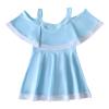 Summer Girl's One Piece Swimsuit Quick Drying with Chest Pad Dress Swimwear Ruffle Floral (Light Blue, 9-11 Years) view 1