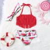 NineFit Basics Baby Girls Watermelon Print Swimsuit Cute Tassel 2 Piece Tankni Top and Bikini Bottom Infant Summer (Red, 12-18 Months) view 2