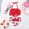 NineFit Basics Baby Girls Watermelon Print Swimsuit Cute Tassel 2 Piece Tankni Top and Bikini Bottom Infant Summer (Red, 12-18 Months) view 3