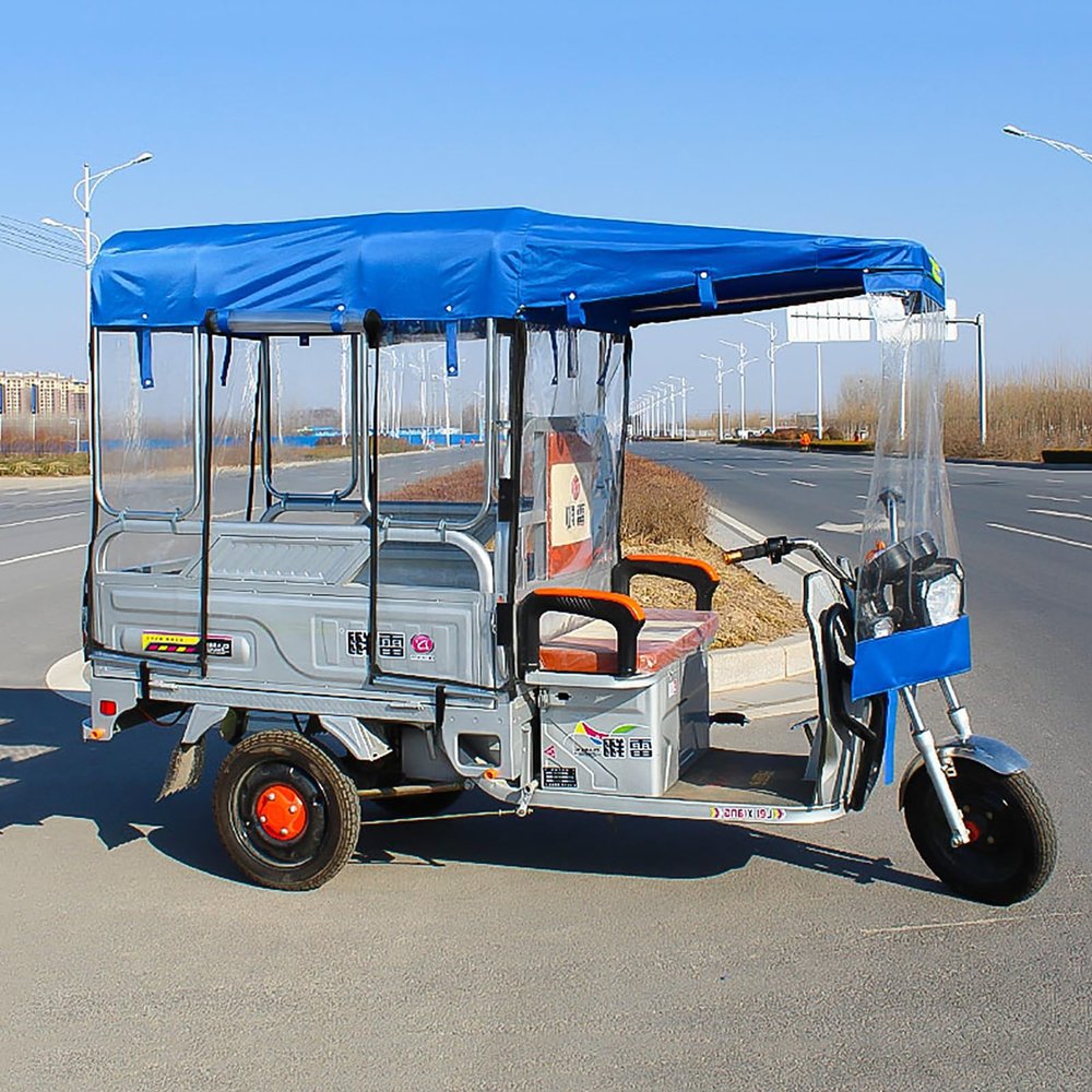 JCSRYD Tricycle Cover Waterproof Heavy Duty 3 Wheeler Cover, Adult Sanbengzi Cover Electric Tricycle Frame Canopy, Easy Entry and Exit (Color : Blue, Size : 130 * 90~95cm/51 * 35~37in)