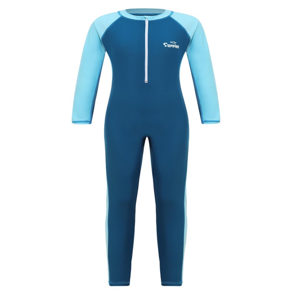 YEAHDOR Unisex Boys Girls Long Sleeve Zip Up Full Length One Piece Swimsuit UPF 50+ Rashguard Shirts Sky 5-6 Years