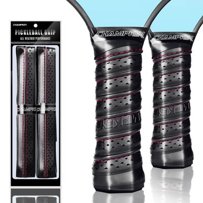 CHAMPKEY Premium Pickleball Paddle Grip Tape 2 Pack - Ergonomic Design Pickleball Racket Grip for Hands - Improve Control (Red/Black)
