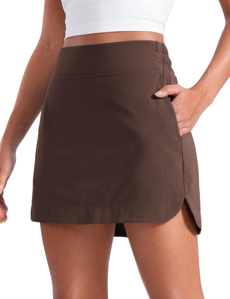 CRZ YOGA High Waisted Dolphin Golf Skirts for Women - Mini Lined A Line Tennis Casual Skort with Side Pockets Hot Fudge Brown Medium