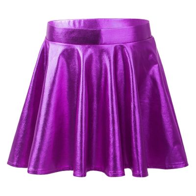 YOOJOO Kids Girls Dance Athletic Shiny Metallic Skirt Flared Pleated Holographic A-Line Mini Skater Skirts Purple 16 Years