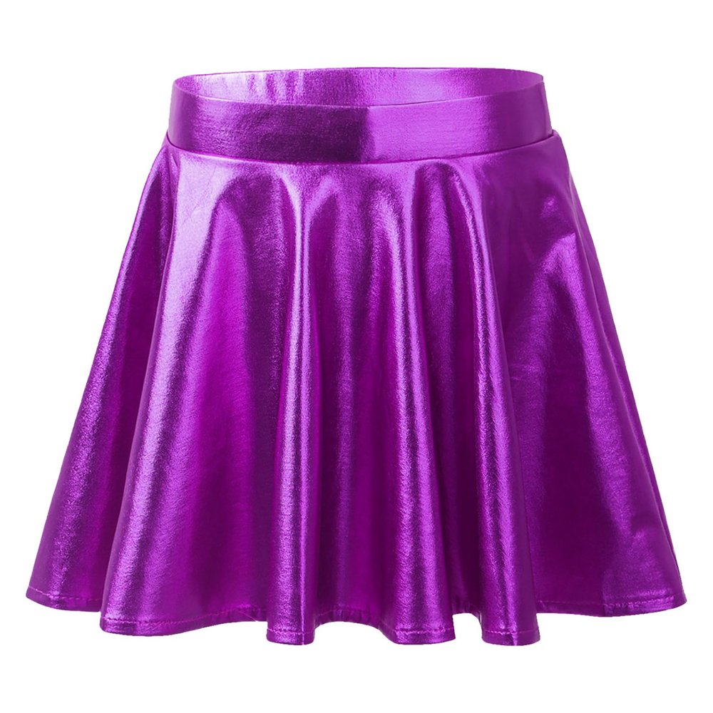 YOOJOO Kids Girls Dance Athletic Shiny Metallic Skirt Flared Pleated Holographic A-Line Mini Skater Skirts Purple 16 Years