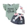 CETEPY Baby Girl Clothes 0-3 Months Newborn Romper Ruffle Sleeve Short Jeans Skirt with Headband Infant Outfits Set Flower Leopard 0-3 Months view 1