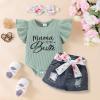 CETEPY Baby Girl Clothes 0-3 Months Newborn Romper Ruffle Sleeve Short Jeans Skirt with Headband Infant Outfits Set Flower Leopard 0-3 Months view 2