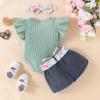 CETEPY Baby Girl Clothes 0-3 Months Newborn Romper Ruffle Sleeve Short Jeans Skirt with Headband Infant Outfits Set Flower Leopard 0-3 Months view 3