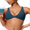CRZ YOGA Twist Front Bikini Tops for Women - Padded V Neck Criss Cross Back Triangle Sexy Swim Bathing Suit Insignia Blue Large view 1