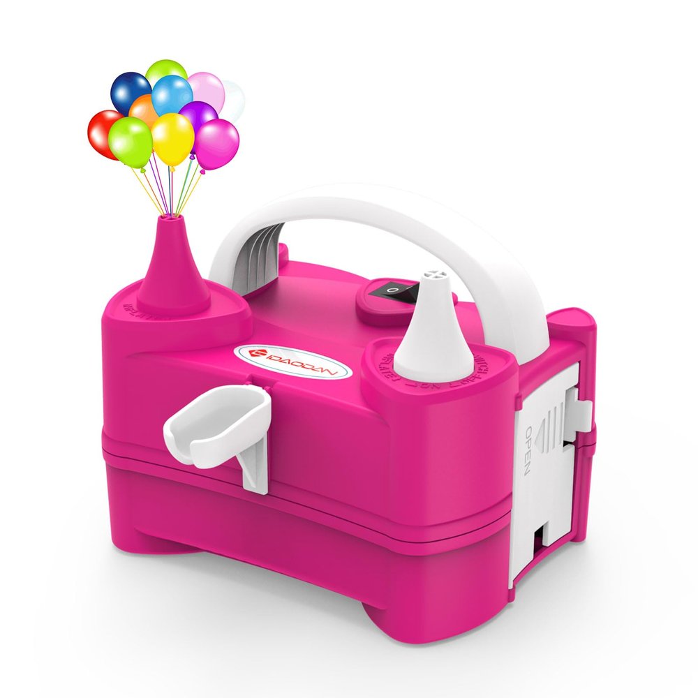 IDAODAN Electric Balloon Pump, Portable Electric Balloon Blower Machine Balloon Air Pump Dual Nozzle Rose Red 110V 600W Balloon Inflator for Party Decorations(Red)