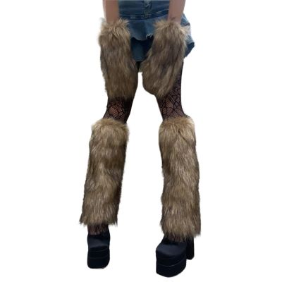 Muloo Furry Leg Warmers Boot Cuffs Cover Mesh Stockings Costume Girl Cosplay Wrist Gloves Japanese Lace Stockings, Brown