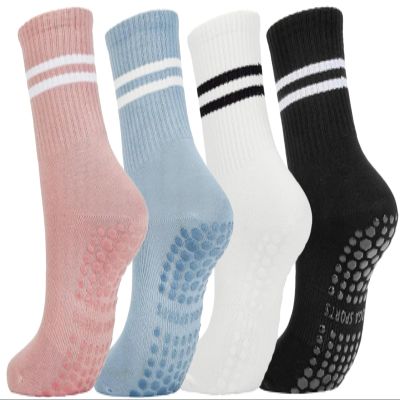 Womens 4Pcs Pilates Grip Socks Non Slip Yoga Socks with Grips Barre Athletic Socks for Women