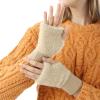 Muloo Knitted Wrist Warmer Fingerless Gloves Winter Half Finger Mittens Stretchy Keep Warm Gloves Solid Color for Girls Teens, Approx. 17cm/ 6.69in, White view 4