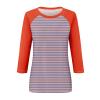 3/4 Length Sleeve Womens Tops Summer Casual Striped Raglan Crewneck Tshirts Shirts Contrast Dressy Blouses Trendy Three Quarter Sleeve Tunic Tops with Leggings Office Business Clothes 2025 Hot Pink view 3