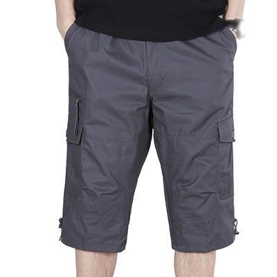 Men's Cargo Casual Capri Lightweight Multi Pocket 3/4 Capri Pants Below Knee Workout for Men Shorts (Grey,Large)