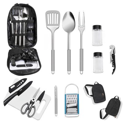 12-Piece Camping Kitchen Utensil Set  Portable Outdoor Cooking Utensils for Camping, RV, Backpacking & BBQ | Complete Camp Kitchen Gear Set with Carry Bag, Grilling Tools & Cooking Accessories