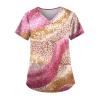 LPIGOH Nurse Shirts for Women Holiday Scrub Tops Pink V Neck Pattern Scrubs Tops Nursing Working Uniform Short Sleeve Holiday Scrub Tops T-Shirts 2X Nurse Shirts, XX-Large view 1
