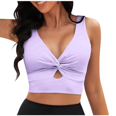 NineFit Basics Deals of The Day Clearance Prime Twist Front Bikini Tops for Women Cropped Tankini Tops Beach Padded Cut Out Adjustable Tank Bathing Suit Swimwear Purple, Medium