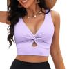 NineFit Basics Deals of The Day Clearance Prime Twist Front Bikini Tops for Women Cropped Tankini Tops Beach Padded Cut Out Adjustable Tank Bathing Suit Swimwear Purple, Medium view 2