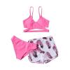 Akklian Women's Three Piece Swimsuits Athletic Halter Top with Printed Shorts Bikini Sporty Bathing Suit 3 Piece for Women Pink