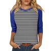 3/4 Length Sleeve Womens Tops Striped Round Neck Raglan Shirts Layering Color Block Cute Casual Blouses Spring Classy Loose Tunics or Tops to Wear with Leggings Womens Clothes 2025 Dark Blue view 1