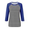 3/4 Length Sleeve Womens Tops Striped Round Neck Raglan Shirts Layering Color Block Cute Casual Blouses Spring Classy Loose Tunics or Tops to Wear with Leggings Womens Clothes 2025 Dark Blue view 3