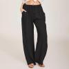 Women's Cotton Linen Pants,2024 Summer Wide Leg Casual Loose Lightweight Flowy Beach Pants,Plus Size Drawstring High Waist Palazzo Trousers Pants with Pockets Vacation Outfits(A-Black,XXL) view 2