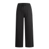 Women's Cotton Linen Pants,2024 Summer Wide Leg Casual Loose Lightweight Flowy Beach Pants,Plus Size Drawstring High Waist Palazzo Trousers Pants with Pockets Vacation Outfits(A-Black,XXL) view 4