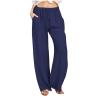NineFit Basics Women's Cotton Linen Pants,2024 Summer Wide Leg Casual Loose Lightweight Flowy Beach Pants,Plus Size Drawstring High Waist Palazzo Trousers Pants with Pockets Vacation Outfits(A-Navy,XXL) view 1