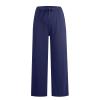NineFit Basics Women's Cotton Linen Pants,2024 Summer Wide Leg Casual Loose Lightweight Flowy Beach Pants,Plus Size Drawstring High Waist Palazzo Trousers Pants with Pockets Vacation Outfits(A-Navy,XXL) view 3