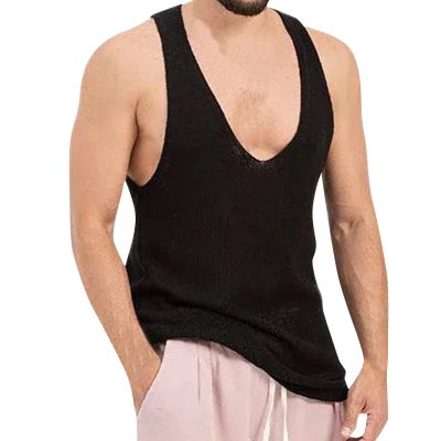 2024 Summer Tank Top for Men Sleeveless Crewneck Casual Sport Vest Muscle Cut Off T-Shirt Sexy See Through Activewear Tank Top Body Shaper Slimming Undershirts Black