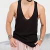 2024 Summer Tank Top for Men Sleeveless Crewneck Casual Sport Vest Muscle Cut Off T-Shirt Sexy See Through Activewear Tank Top Body Shaper Slimming Undershirts Black view 2