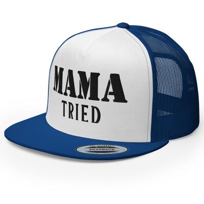 RIVEMUG NG Mama Tried Flat Bill Trucker Hat High Crown Adjustable Funny Cap