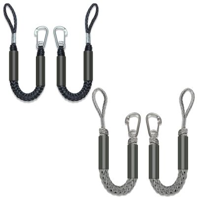 2FT Fender Lines 2FT Premium Bungee Boat Lines with 316 Stainless Clip 4PCSBlack*2+Grey*2