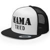 RIVEMUG NG Mama Tried Flat Bill Trucker Hat High Crown Adjustable Funny Cap Black/White/Black view 1