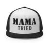 RIVEMUG NG Mama Tried Flat Bill Trucker Hat High Crown Adjustable Funny Cap Black/White/Black view 2