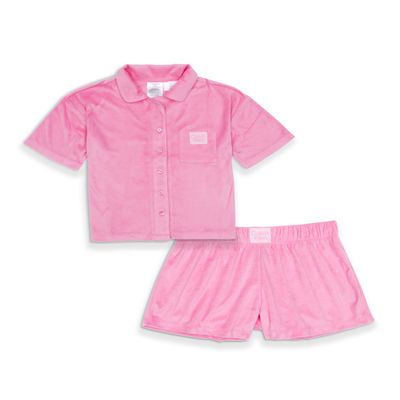 Calvin Klein Girls Sleeve Button-Down Shirt and Shorts Pajama Set, Sachet Pink, X-Large