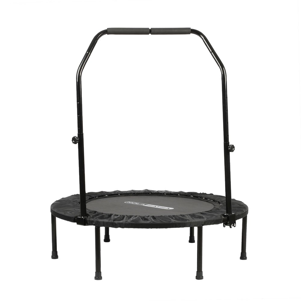 HolaHatha Foldable Mini Trampoline Fitness Rebounder for Home Gym Workouts with 5-Level Adjustable Handle, Heavy-Duty Steel Frame, Portable Design, and Supports up to 440 Pounds